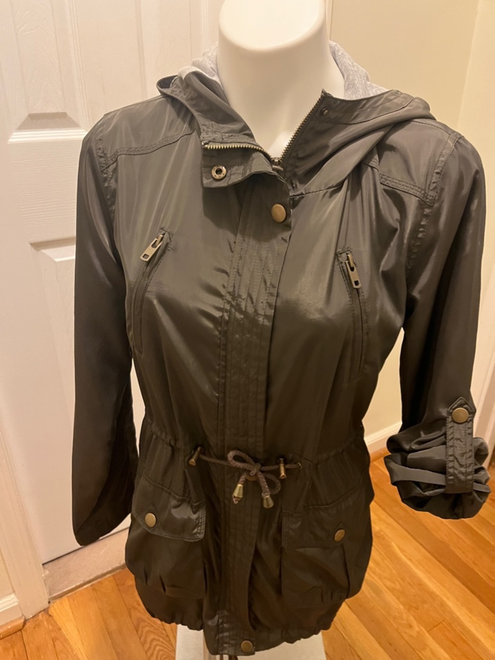 Forever 21 Olive Green Lightweight Hooded Utility Jacket